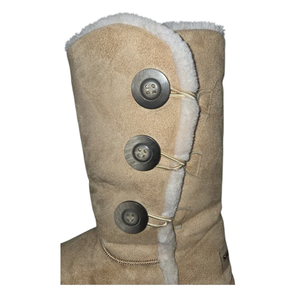 Sheeps Australia Womens Tall Winter Boots Tan Suede Faux Fur 3-Button Size 10